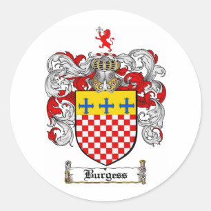 BURGESS FAMILY CREST -  BURGESS COAT OF ARMS CLASSIC ROUND STICKER