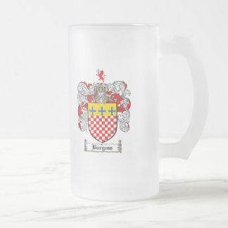 BURGESS FAMILY CREST -  BURGESS COAT OF ARMS FROSTED GLASS BEER MUG
