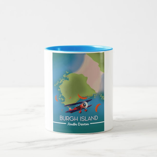 Burgh Island Devon travel map Two-Tone Coffee Mug (Center)