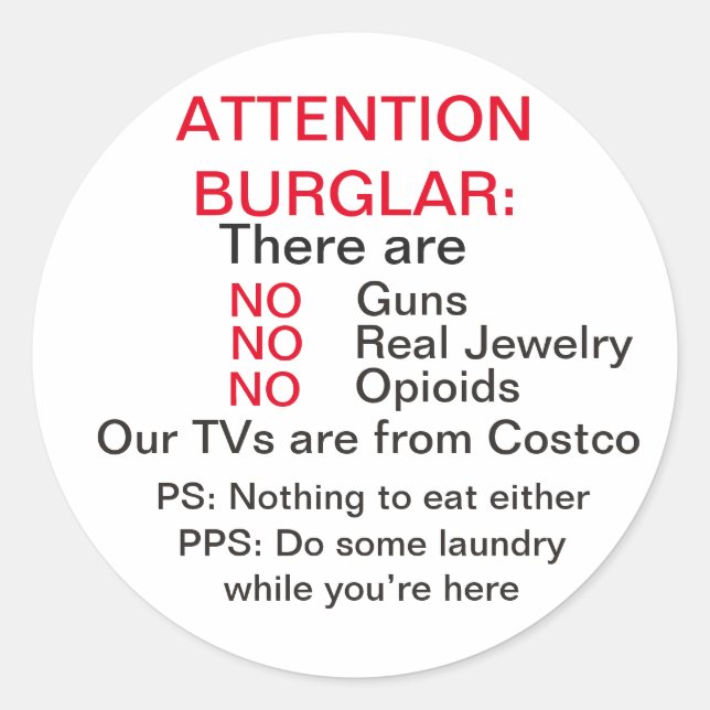 Burglar warning sticker funny (Front)