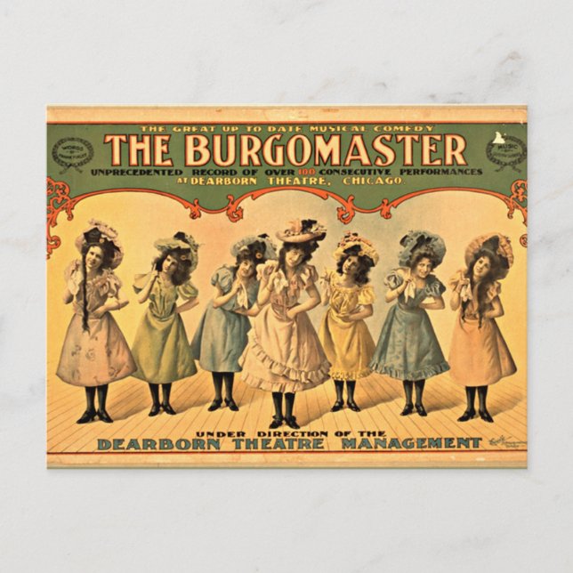 Burgomaster vintage theatre poster postcard (Front)