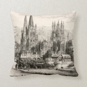 Burgos Cathedral Spain Castle Gothic Spire Vintage Cushion