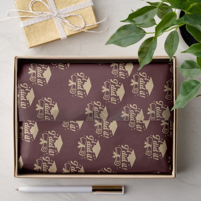 Burgubdy and Gold script  I did it Graduation Tissue Paper (Gift)