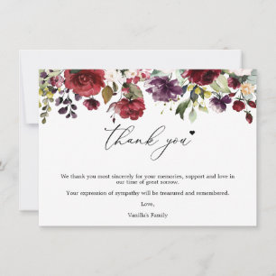 Burgund Flowers, Funeral Thank You Card