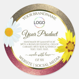 Burgund Gold Glitter White Product Labels Add Logo