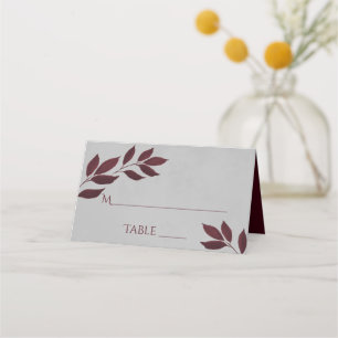 Burgund Leaves on Grey Elegant Wedding Write-In Place Card