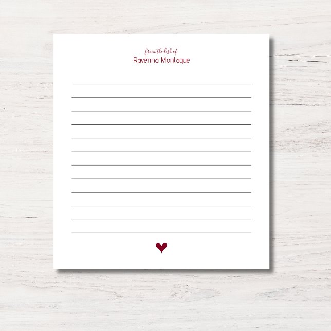 Burgund Little Heart Minimalist Custom Name Lined Notepad (Creator Uploaded)
