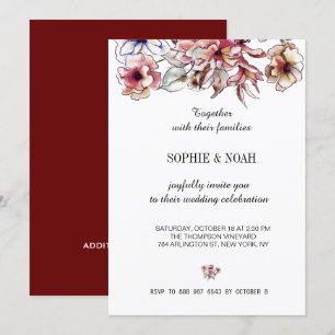 Burgund Pink Floral Bouquet  Floral Garland Weddin Invitation