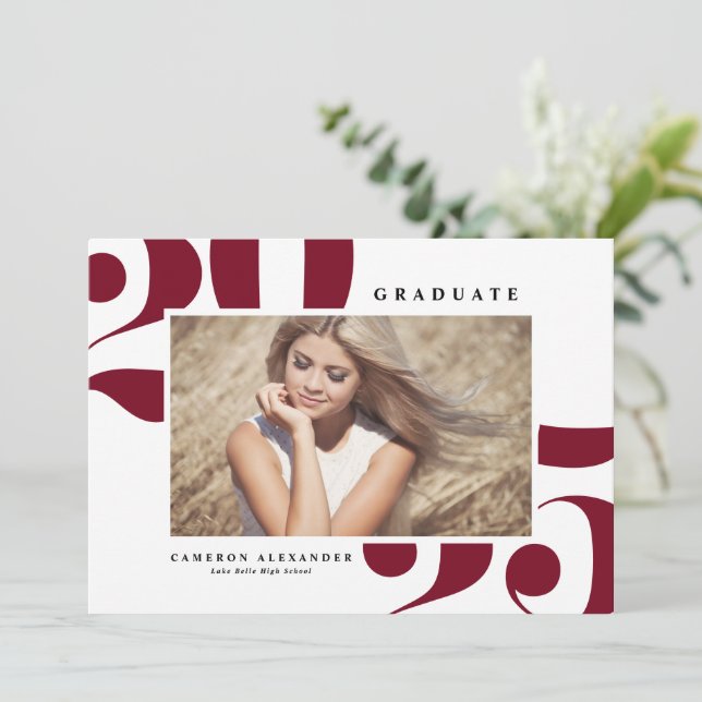 Burgundy 2025 Bold Typography Photo Graduation Announcement (Standing Front)