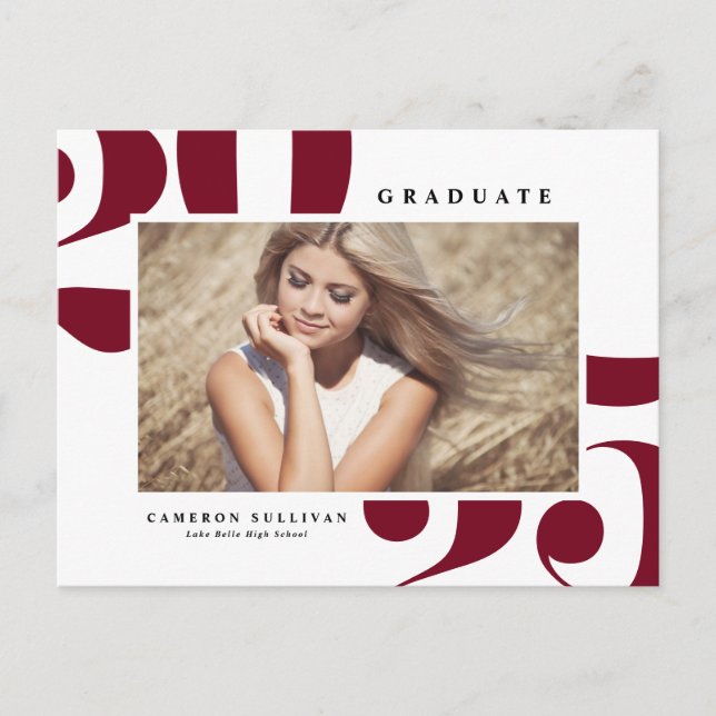 Burgundy 2025 Bold Typography Photo Graduation Announcement Postcard (Front)