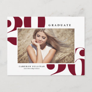 Burgundy 2025 Bold Typography Photo Graduation Invitation Postcard