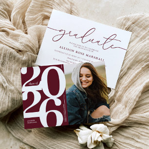 Burgundy 2026 Photo Graduation Party Invitation
