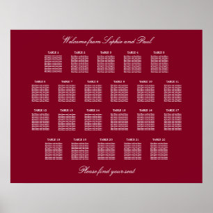 Burgundy 22 Table Wedding Seating Chart Poster