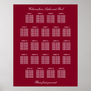 Burgundy 23 Table Wedding Seating Chart Poster