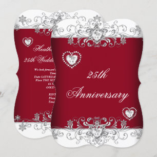 Burgundy 25th Wedding Anniversary Diamond Hearts Invitation
