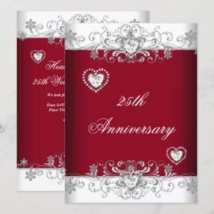 Burgundy 25th Wedding Anniversary Diamond Hearts Invitation