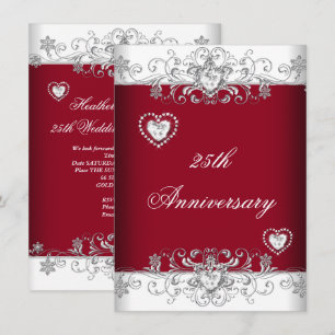 Burgundy 25th Wedding Anniversary Diamond Hearts Invitation