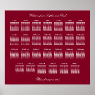 Burgundy 27 Table Wedding Seating Chart Poster