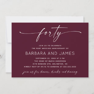 Burgundy 40th Ruby Wedding Anniversary Photo Invitation