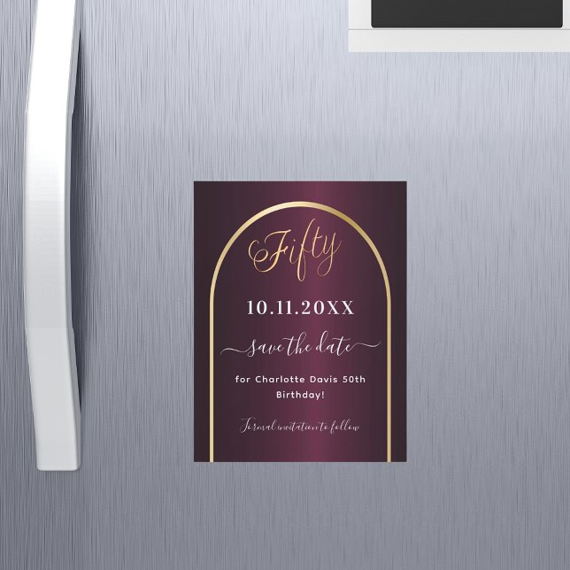 Burgundy 50th birthday Save the Date magnet (Creator Uploaded)