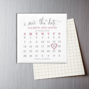 Burgundy 5 Rows Calendar Save the Date Wedding Magnet