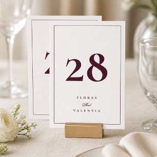 Burgundy 5 x 7 Wedding Table Number Card
