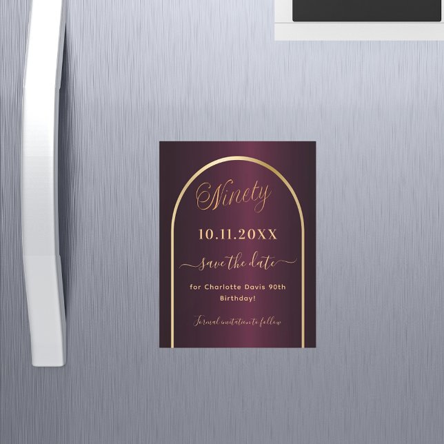 Burgundy 90th birthday Save the Date magnet (Creator Uploaded)