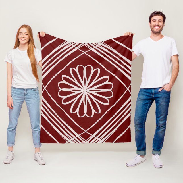 Burgundy Abstract Flower Fleece Blanket (In Situ)