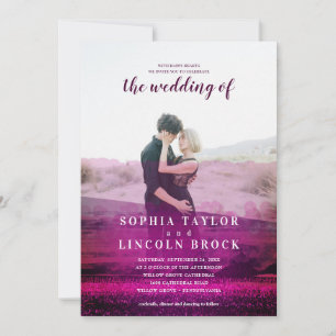 Burgundy abstract overlay photo wedding invitation