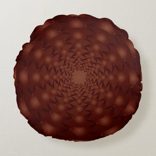 Burgundy abstract pattern. Traditional ornaments.  Round Cushion (Front)