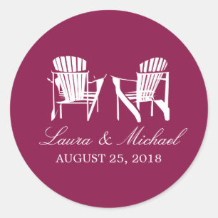 Burgundy Adirondack Chairs Wedding Classic Round Sticker