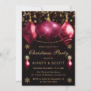 Burgundy Agate Baubles Christmas Dinner Party Invitation
