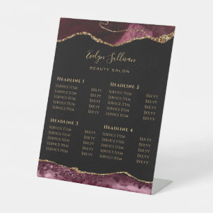 Burgundy Agate Beauty Salon Price List Pedestal Sign