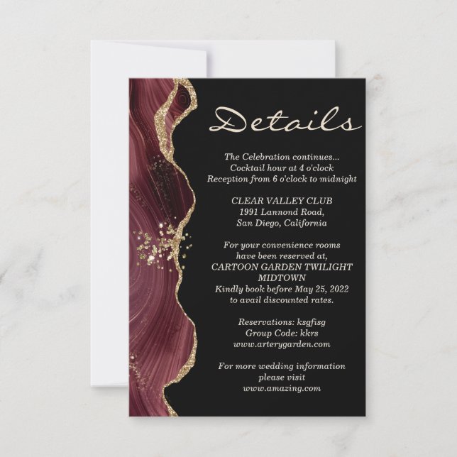 burgundy agate black elegant Details  card  (Front)