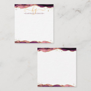 Burgundy Agate Geode Script Monogram Gold Glitter Card