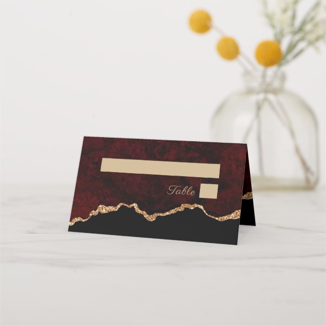 Burgundy Agate Gold Agate Wedding Table Place Card (Front)