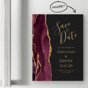 Burgundy Agate Gold Dark Magnetic Save the Date