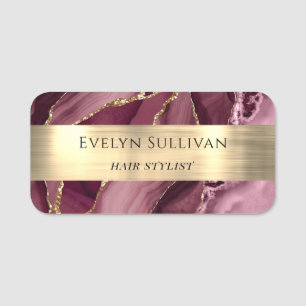 Burgundy Agate Gold Foil Name Tag