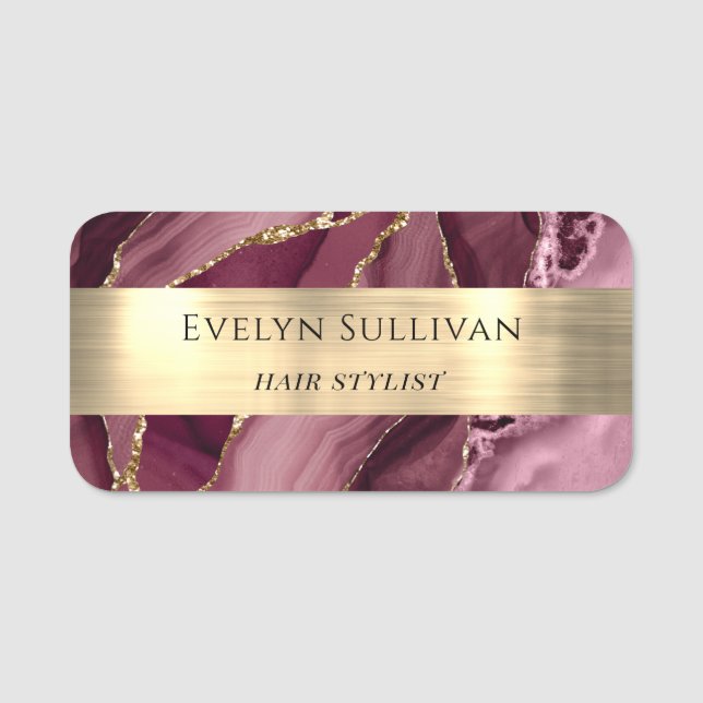 Burgundy Agate Gold Foil Name Tag (Front)