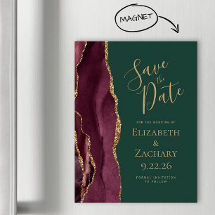 Burgundy Agate Gold Green Magnetic Save the Date