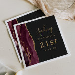 Burgundy Agate Gold Script Dark 21st Birthday Napkin<br><div class="desc">These elegant modern 21st birthday party napkins feature a burgundy red watercolor agate design trimmed with faux gold glitter. Easily customise the text in gold-coloured handwriting script and copperplate font on an off-black background.</div>