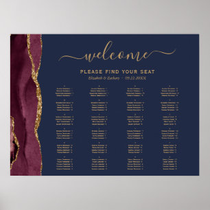 Burgundy Agate Navy Alphabetical Wedding Seating Poster