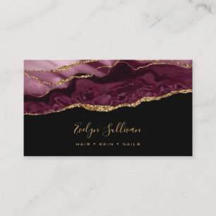burgundy agate on black business card