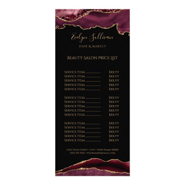 burgundy agate on black price list  rack card (Front)