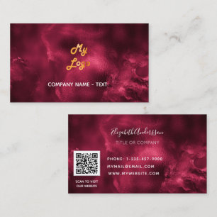 Burgundy agate qr code logo elegant business card