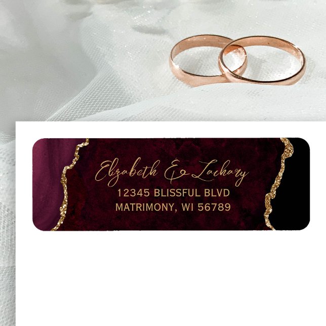 Burgundy Agate Script Wedding Return Address (Creator Uploaded)