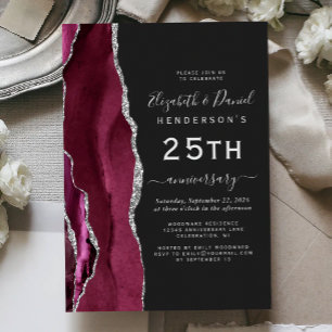 Burgundy Agate Silver Dark 25th Anniversary Invitation