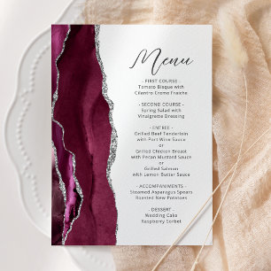 Burgundy Agate Silver Script Wedding Menu