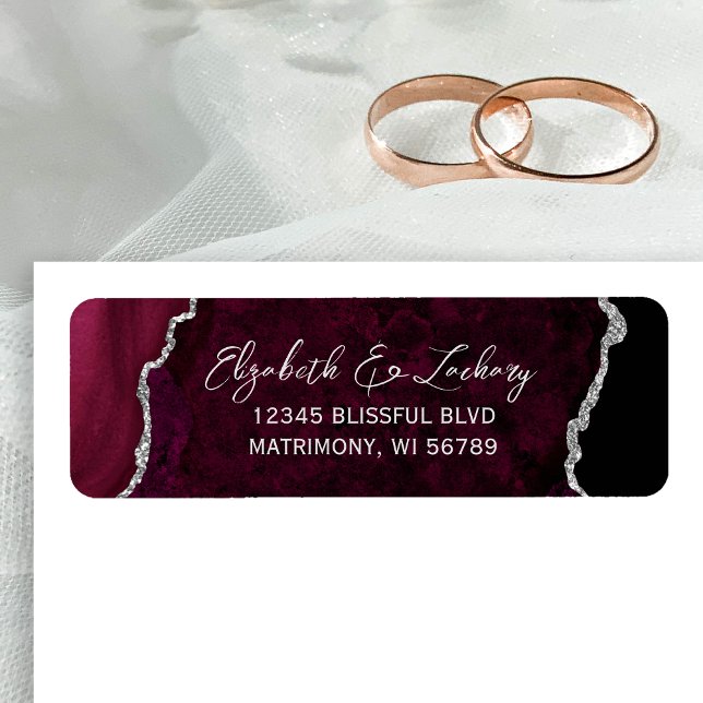Burgundy Agate Silver Wedding Return Address (Creator Uploaded)