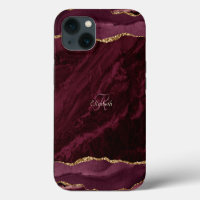 Burgundy Agate Watercolor Gold Monogram